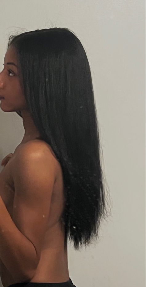 Healthy Hair Straight, Healthy Hair Aesthetic Black, Hair Done Black Woman, Long Hair Aesthetic Black Women, 2024 Vision Board Hair, Natural Hair Black Women Straight, Long Straight Hair On Black Women, Healthy Hair Aesthetic Black Women, Long Straightened Natural Hair