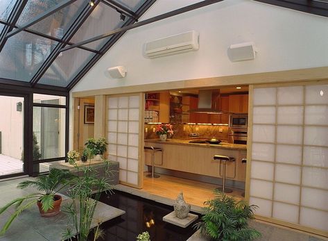 At Home Decor, Shoji Screen, Sunroom Designs, Sunrooms, Little Garden, Outdoor Rooms, Asian Style, Home Renovation, The Kitchen