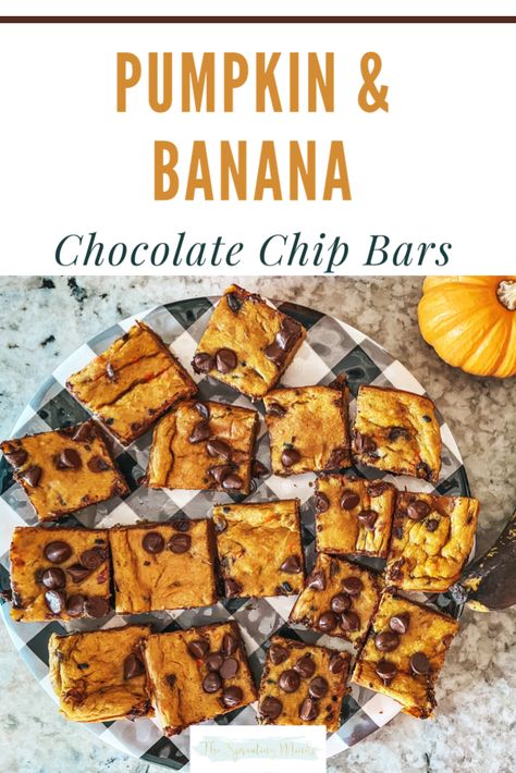 Pumpkin Banana Bars, Banana And Pumpkin Recipes, Banana Pumpkin Recipes, Pumpkin Banana Recipes, Banana Pumpkin Cookies, Chocolate Pumpkin Desserts, Chocolate Chip Pumpkin Bars, Banana Chocolate Chip Bars, Easy Pumpkin Recipes