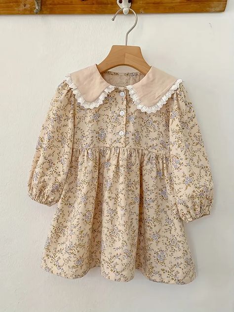 Toddler Girls Cute Floral Print Puffy Dress, Kids Cotton Casual Dress Up - Temu Baby Mode, Long Sleeve Collared Dress, Flora Dress, Puffy Dresses, Girls Floral Dress, Vestido Casual, Sweet Dress, Spring Dress, Fashion Kids