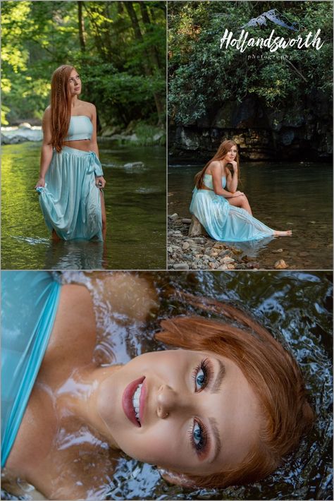 Pictures In Water Photography, Glitter Senior Pictures, Senior Pictures Creek Water, Creek Pictures Senior, Senior Pictures In A Creek, Water Pics Photo Ideas, Creek Photoshoot Ideas, Senior Pictures In The Rain, Creek Photoshoot Senior Pics