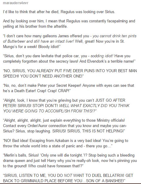 the marauders - sirius and regulus<<< Regulus running at Sirius and strangling him the minute James and Lily stop doing so as soon as he hits the afterlife, Sirius Black Harry Potter, Regulus Acturus Black, Black Harry Potter, Harry Potter Headcannons, Harry Potter Jokes, Harry Potter Marauders, Harry Potter Love, Harry Potter Obsession, After Life