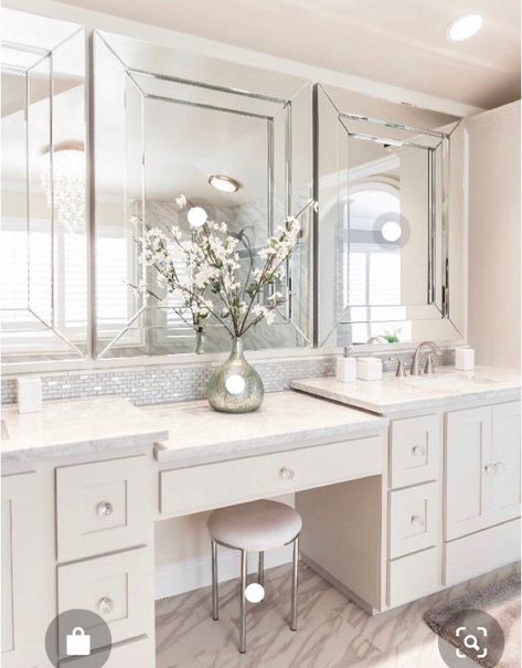 Gray Paint Bathroom, Double Vanity With Makeup Area, Vanity With Makeup Area, Vanity With Makeup, Grey Bathroom Paint, Townhouse Remodel, Master Vanity, Flip Houses, Paint Bathroom