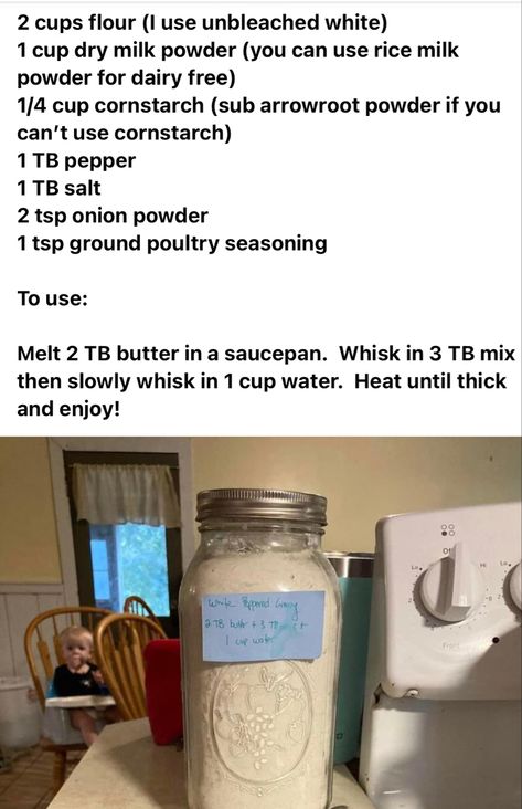 Diy Dry Mix For White Gravy, White Gravy Mix Recipe, Homemade Baking Mixes, Season Mixes, Homemade Gravy Recipe, Dry Soup Mix, Pepper Gravy, Homemade Dry Mixes, Diy Mixes