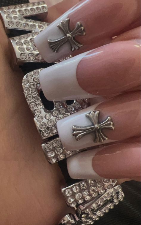 Chrome Hearts Nails, Hearts Nails, Heart Font, Heart Nails, Dream Nails, Hair Inspo Color, Nails Inspo, Chrome Hearts, Long Acrylic Nails