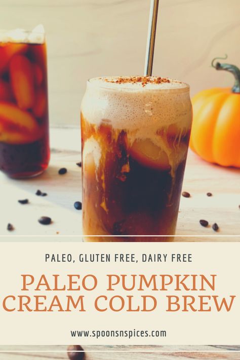 Dairy Free Pumpkin Cream Cold Brew, Pumpkin Spice Frappuccino, Autumn Drinks, Pumpkin Cream Cold Brew, Pumpkin Spice Cream, Dairy Free Coffee, Cream Cold Brew, Paleo Drinks, Cold Brew Recipe