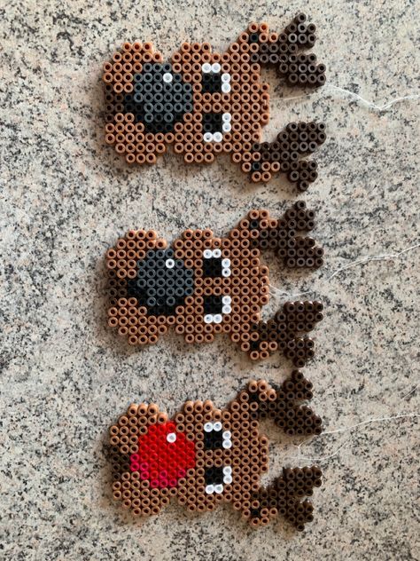 Reindeer Perler Bead Patterns, Rudolph Perler Bead Patterns, Hamma Beads Ideas Christmas, Reindeer Perler Beads, Pisla Ideas Christmas, Christmas Beads Patterns, Pyssla Ideas Christmas, Perler Beads Ideas Christmas, Hama Beads Christmas Pattern