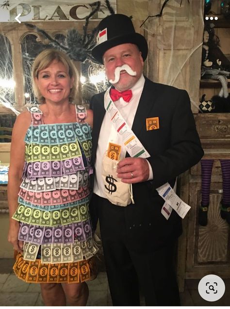 Money Costume Ideas, Let’s Make A Deal Costume, Monopoly Couples Costume, Over The Top Costumes, Mr Monopoly Costume, Villians Halloween Costumes, Monopoly Costume Diy, Monopoly Man Costume, Monopoly Costume Ideas