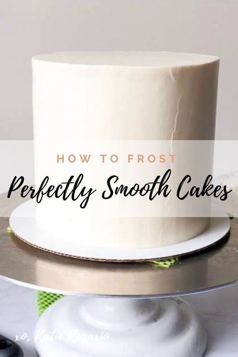 How to Frost a Cake with Buttercream - Step-by-Step Video Tutorial | I'll share the exact steps you'll need to get perfectly smooth sides and sharp edges. I hope that you'll learn from my mistakes and be light years ahead in your decorating journey with this How to Frost Perfectly Smooth Cake tutorial. To see the full tutorial, go to XOKatieRosario.com - see you there! #xokatierosario #katierosariocakes #frostcakes #crumbcoatcakes #cakedecoratingtips Frost A Cake, Smooth Buttercream, Cake Pop Tutorial, Simple Cakes, Cold Cake, Cake With Buttercream, How To Make Cream, How To Make Frosting, Cake Decorating For Beginners