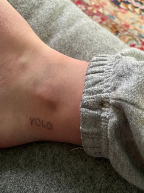 YOLO stick and poke on ankle Ankle Tattoo Stick And Poke, Cute Yolo Tattoo, Simple Stuck And Poke Tattoo, Yolo Tattoos, Stuck And Poke Tattoo Ideas, Stik En Poke Tattoo, Tattoo Spots, Petite Tattoos, Stick And Poke