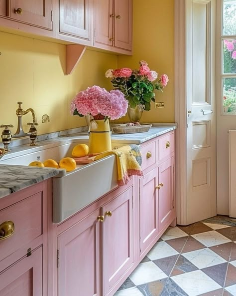 If like us you're still not over Bridgerton, @jenconell.home should be your new go-to for all your inspiration 🎀 #bridgerton #bridgertoninterior #interiordesign #idealhome #myidealhome Pink House Exterior, Pink Kitchen Cabinets, Modern Retro Kitchen, English Cottage Kitchens, Future Interior Design, Dreamy Kitchens, Pink Cabinets, Whimsical Kitchen, Cottage Kitchen Design