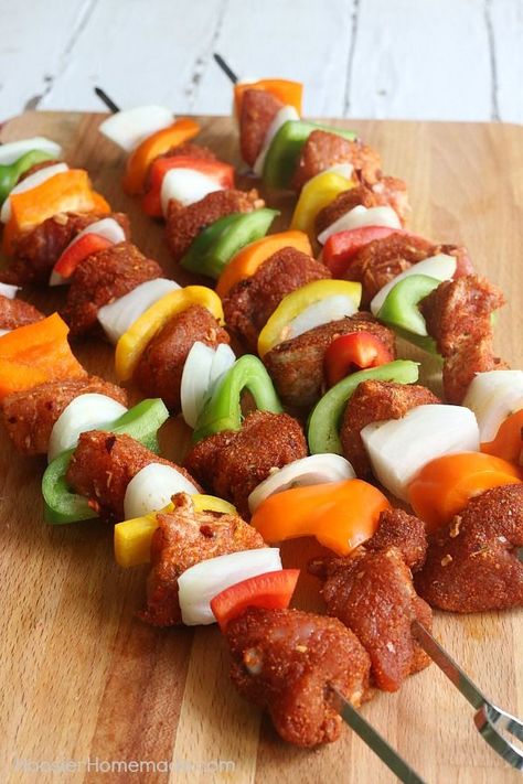 Add a little kick to your grill! These Southwestern Pork Kabobs are full of flavor, easy enough recipe for a weeknight meal but special enough to serve at a party! Pork Kabobs, Foil Packet Potatoes, Grilled Kabob Recipes, Grilled Shrimp Recipes, Grilled Steak Recipes, Healthy Grilling Recipes, Grilling Season, At A Party, Grilled Chicken Recipes