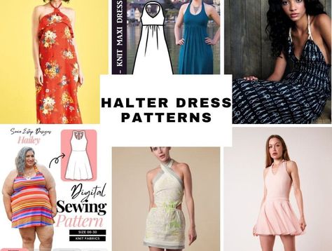 Remember that summer when halter dresses were all the rage? Grandma's sewing machine was humming non-stop as she whipped up cute little numbers for all the Halter Neck Dress Pattern, Halter Dress Pattern, Linen Dress Pattern, Vintage Halter Dress, Halter Dresses, Diy Wardrobe, Dress Patterns Free, Maxi Dress Pattern, Old Dresses