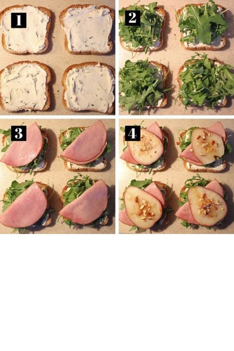 Super easy and delicious open face sandwich recipe made with turkey, smoked ham, arugula, and cream cheese spread. Add dried cranberries and roasted almonds to the top for an extra crunch. Great leftover ham sandwich recipe! Makes for a beautiful open face sandwich for parties. Easy open face healthy ham sandwich recipe. Tip: You can use leftover ham to make this recipe during the holidays or Easter. Visit USAPears.org for full recipe and check out more healthy lunch & dinner recipes! Cheese Spread Sandwiches, Open Faced Sandwich Recipes, Open Face Sandwich, Ham Sandwich Recipes, Healthy Lunch Dinner, Healthy Ham, Turkey Smoked, Gluten Free Sandwich Bread, Gluten Free Sandwiches