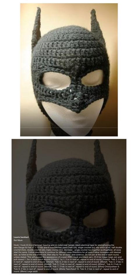 Crochet Batman, Bat Mask, Batman Mask, Crochet Faces, Crocheted Hats, Mask Pattern, Yarn Projects, Faux Locs, Knitting And Crocheting