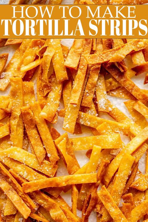 Tortilla Strips For Soup, Chicken Soup Recipes For Dinner, Potato Bar Toppings, Soup Dinner Recipes, Soup Recipes For Dinner, Dinner Recipes Soup, Homemade Tortilla Strips, Tomato Bisque Soup, Baked Potato Bar