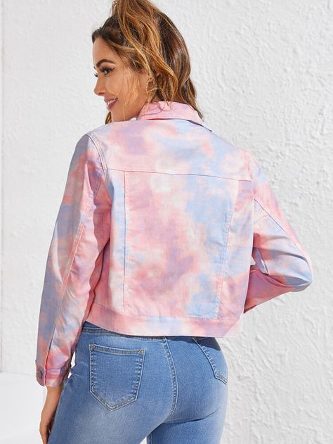 Tie Dye Button Front Denim Jacket | SHEIN USA Easy Diy Tie Dye, Lover Album, Diy Tie Dye Techniques, Tie Dye Jackets, Diy Denim Jacket, Tie Dye Denim, Tie Dye Diy, Denim Jacket Women, Denim Jackets