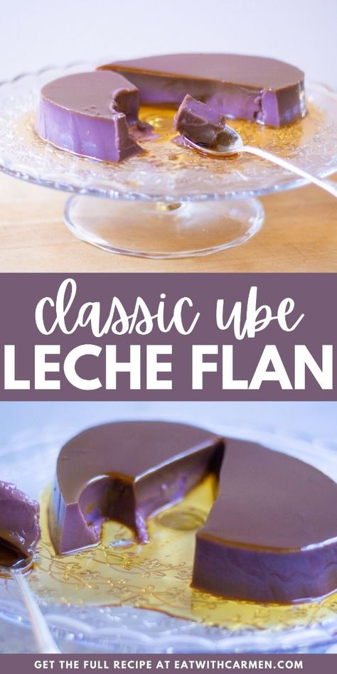 Ube Leche Flan: Experience the creamy and rich flavors of ube leche flan, a delightful Filipino dessert. Ube Flan Recipe, Leche Flan Recipe Philippines, Ube Flan Cake Recipe, Ube Leche Flan Cake, Ube Biko, Ube Flan, Leche Flan Cake, Filipino Leche Flan, Ube Cake