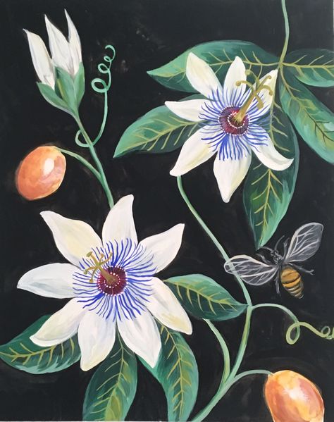 Passion Flower Illustration, Passion Flower Painting, Colombian Flowers, Passion Flower Vine, Three Hares, Passion Fruit Flower, Passion Flowers, Flower Mural, Wall Murals Painted