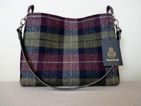 Harris Tweed Bag, Tweed Purse, Tweed Handbag, Plaid Purse, Tweed Bag, Bag Green, Harris Tweed, Purple Bags, Fabric Bags