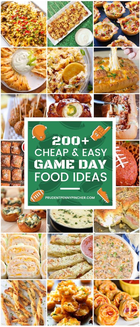 200 Cheap and Easy Football Party Foods #football #party #appetizers #footballfood #gamedayfood #gameday #superbowl #footballparty #partyfood #tailgating #tailgatingfoods Easy Game Day Food, Football Party Food Appetizers, Party Food Easy Cheap, Game Day Food Ideas, Cheap Appetizers, Football Party Foods, Gourmet Appetizers, Bowl Party Food, Football Snacks