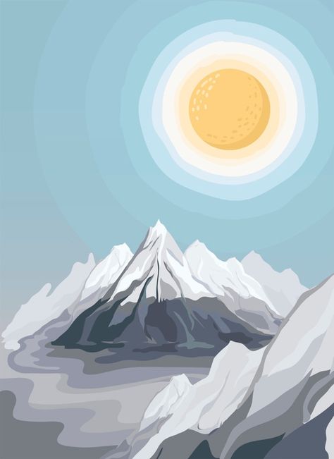 Painted mountain view landscape illustra... | Free Vector #Freepik #freevector #winter #snow #nature #blue Landscape Sunrise, Snow Nature, View Landscape, Mountain Paintings, Landscape Illustration, Mountain Landscape, Free Illustrations, Vector Photo, Mountain View