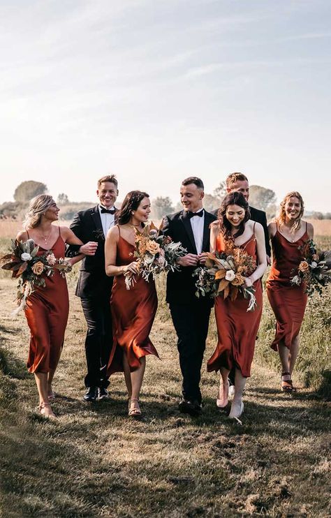 Rust and Sage Wedding Colour Palette | Rust wedding color #bridesmaids #bridesmaiddresses #rustcolor #weddingcolors #rusticwedding Terracotta And Black Wedding Party, Rust And Grey Wedding, Fall Reception, Sage Wedding Colors, Rust Wedding, Backless Bridesmaid Dress, Rust Bridesmaid Dress, Top Wedding Trends, Custom Bridesmaid Dress