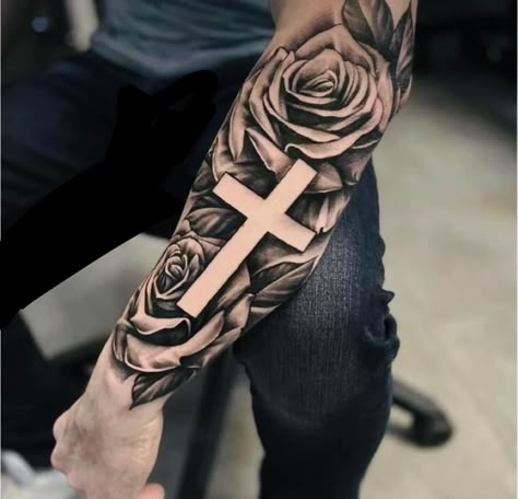 Designer Tattoo, 50 Tattoo, Half Sleeve Tattoos Forearm, Tattoo Designer, Beauty Tattoo, Rose Tattoos For Men, Cross Tattoos For Women, Cross Tattoo For Men, Cool Arm Tattoos