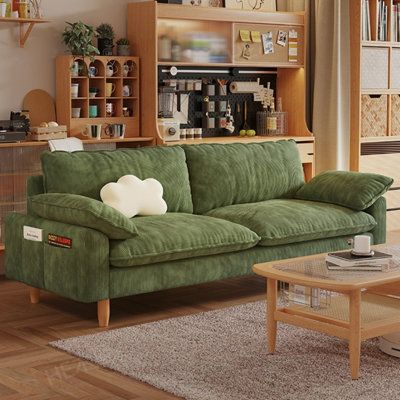 Made of high quality fabric, abrasion resistance, strong air permeability. | GEMEZO 98.4" Sofa 30.7 H x 98.4 W x 35.4 D in brownCorduroy in Green | 16.5" H X 81.1" W X 24.8" D | Wayfair Green Corduroy Couch Living Room, Green Corduroy Couch Living Room Ideas, Corduroy Sofa Living Room, Corduroy Couch Living Room, Corduroy Sofa Couch, Green Corduroy Couch, Cute Couches, Light Green Sofa, Munich Apartment