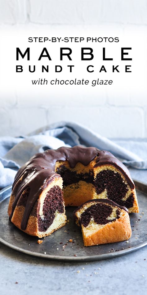 Marble Bundt Cake with Chocolate Glaze. Marble cake recipe with step-by-step photos #marblecake #chocolate #bundtcake #bundt New Year’s Eve Bundt Cake, Marble Bundt Cake Recipes Easy, Marble Bundt Cake, Marble Cake Recipes, Marble Cake, Bundt Cakes Recipes, Chocolate Glaze, Bundt Cakes, Savoury Cake