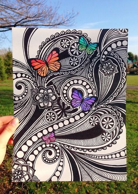 Absolutely Beautiful Zentangle patterns For Many Use (20) Art Butterfly, Zentangle Designs, Sharpie Art, Tangle Art, Zentangle Drawings, Doodle Art Designs, Mandala Design Art, Zen Art, Zen Doodle