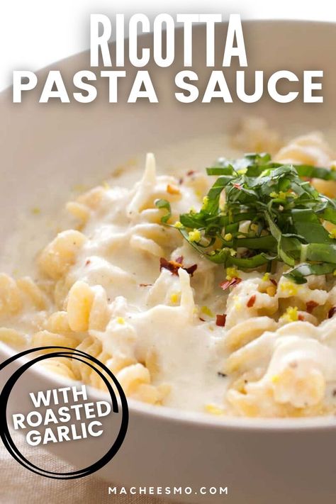 Garlic Ricotta Pasta, Ricotta Pasta Sauce Recipes, Ricotta Cheese Pasta Sauce, Ricotta Basil Pasta, Ricotta Sauce Pasta, Ricotta Cream Sauce, Pasta Sauce With Ricotta Cheese, Ricotta Sauce Creamy, Whipped Ricotta Pasta