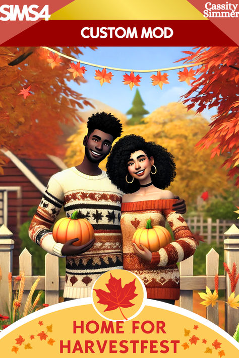 Celebrate the warmth of Harvestfest like never before! With over 20 new social interactions and a special holiday tradition, this pack brings family fun, festive bonding, and cozy memories to your Sims’ fall season and Harvestfest gatherings. #Sims4 #Sims4mods #Sims4mod #Sims4cc Sims 4 Cc Seasons Add Ons, Sims 4 Cc Thanksgiving Decor, Sims 4 Gnomes, Sims 4 Spicy Cc, Sims 4 Cc Aspirations, Sims 4 Thanksgiving Cc, Sims 4 Family Mods, Sims 4 Seasons, Ts4 Mods