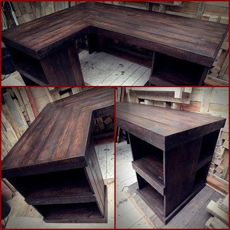 Woodland Office, Diy Corner Desk, Diy Wood Pallet, Diy Computer Desk, Chinese Foods, Corner Desk Office, Desk Setups, Pallet Couch, Corner Office