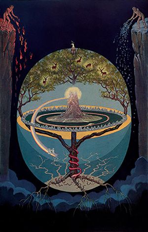 Yggdrasil Tree, Alchemy Art, Creation Myth, Esoteric Art, Occult Art, Arte Inspo, Visionary Art, Norse Mythology, 영감을 주는 캐릭터