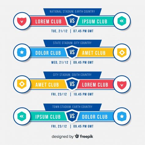 Colorful tournament schedule with flat d... | Free Vector #Freepik #freevector #design #template #sport #football Tournament Bracket Design, Schedule Sport Design, Football Scoreboard, Cricket Schedule, World Cup Schedule, Cricket Poster, Sports Design Ideas, Vs Logo, Soccer Tournament