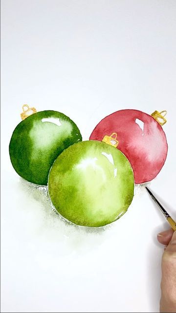 Christmas Bauble Watercolour, Watercolor Christmas Bulbs, Watercolor Ornament Painting, Watercolor Ornaments, Diy Christmas Baubles, Xmas Baubles, Watercolor Paintings For Beginners, Christmas Jingles, Perfect Circle