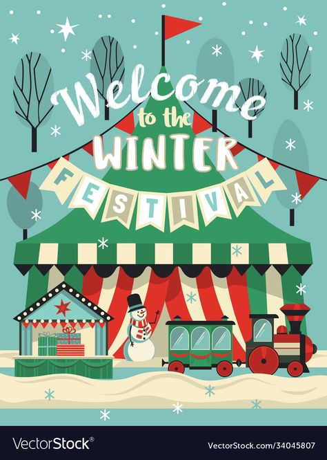 Holiday Market Flyer, Winter Festival Poster, Market Sketch, Entertainment Background, Carnival Card, Fair Festival, Invitation Poster, Christmas Graphic Design, Carnival Posters