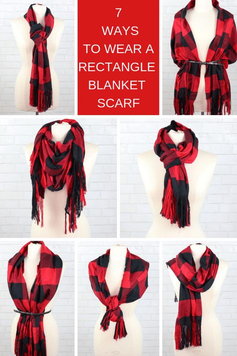 How to Make a Blanket Scarf Three Different Ways | JOANN - Sweet Red Poppy How To Wear A Scarf Around Your Neck, Layered Hijab, Hijab With Niqab, Shirt Blouse Outfit, Rectangle Shawl, Sweet Red Poppy, Scarf Outfit Winter, How To Wear A Blanket Scarf, Make A Blanket