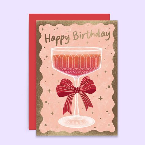 Cocktails, bows and gold foil 🎀🍹⭐️ Perfect combo for birthdays 🎉 #cocktail #bow #coquette #goldfoil #greetingcards #birthdaycards #greetingscardpublisher Bow Birthday, Gold Foil Cards, Pink Cocktails, Foil Cards, Kids Birthday Cards, Pink Birthday, Vintage Cocktail, Some Cards, Cocktail Glass