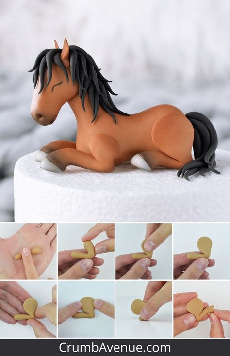 Horse Fondant Cake, Polymer Clay Figures Easy Step By Step, Horse Fondant Tutorial, Horse Themed Cakes Ideas, Birthday Cake Horse Theme, Clay Horse Easy, Horse Cake Ideas For Girls Birthdays, Easy Clay Animals For Kids, Cake Horse Birthday