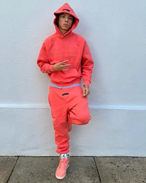 Central Cee Outfit from December 21, 2023 Coral Essentials Hoodie, Coral Outfit, Hoodie Outfit Men, Essentials Hoodie, Central Cee, Save Outfits, Black Men Street Fashion, Men Street Fashion, Fear Of God Essentials