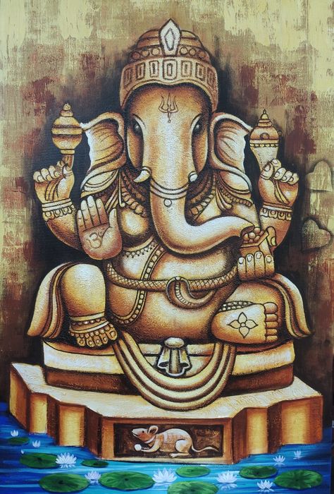 Ganapati Painting Canvases, Ganesh Painting Canvases, Ganesh Painting Easy, Ganpati Craft, Easy Ganesha Painting, Ganapati Painting, Ganesha Acrylic Painting, Acrylic Painting Basics, Ganpati Painting