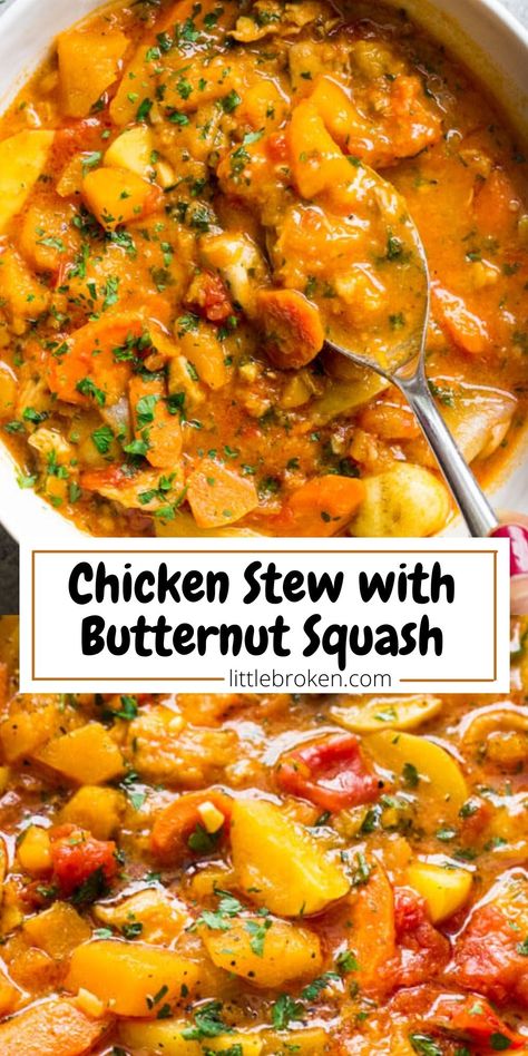 Crockpot Chicken And Butternut Squash, Crockpot Chicken Butternut Squash, Butternut Squash Stew Crockpot, Chicken Squash Crockpot Recipes, Chicken Soup With Squash, Squash And Chicken Soup, Fall Soups And Stews Butternut Squash, Butternut Squash Chicken Slow Cooker, Butternut Squash Chicken Recipe