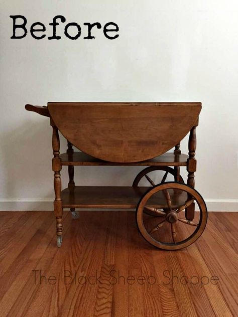 Vintage 1967 tea cart prior to painting. Upcycled Tea Trolley, Bar Cart Refurbish, Tea Cart Coffee Bar, Tea Trolley Makeover, Diy Tea Cart, Repurposed Tea Cart, Vintage Bar Cart Makeover, Vintage Tea Cart Ideas, Antique Tea Cart Makeover