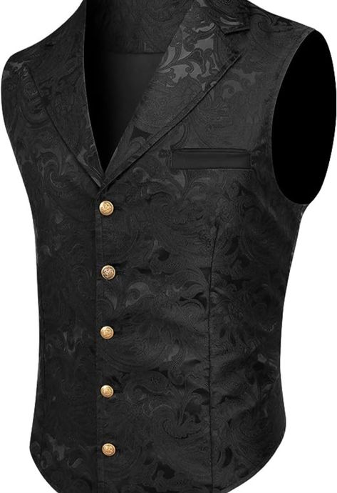 "Premium 100% polyester Paisley Waistcoat with jacquard fabric and unique texture. Features a notch lapel, adjustable waist strap, and contrast buttons. Perfect for formal occasions. Refer to our size chart for the best fit. 👔🌟 #MensFashion #FormalWear #PaisleyVest" Steampunk Formal, Paisley Suit, Victorian Vest, Christmas Stage, Bow Tie Shirt, Floral Vest, Tuxedo Vest, Classic Tuxedo, Mens Suit Vest