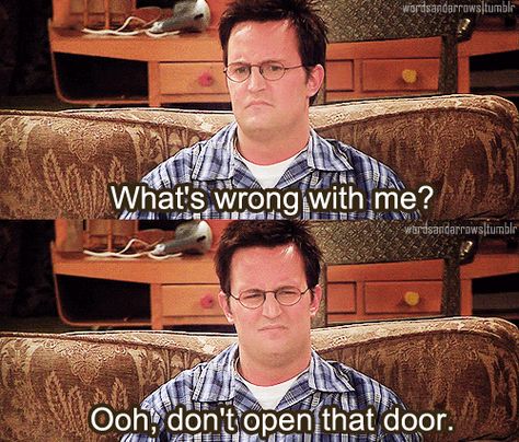 What's wrong with me? OOh, don't open that door. Single Life Humor, Chandler Friends, Single Memes, I'm Single, Single Forever, Friend Jokes, 9gag Funny, Friends Moments, Single People