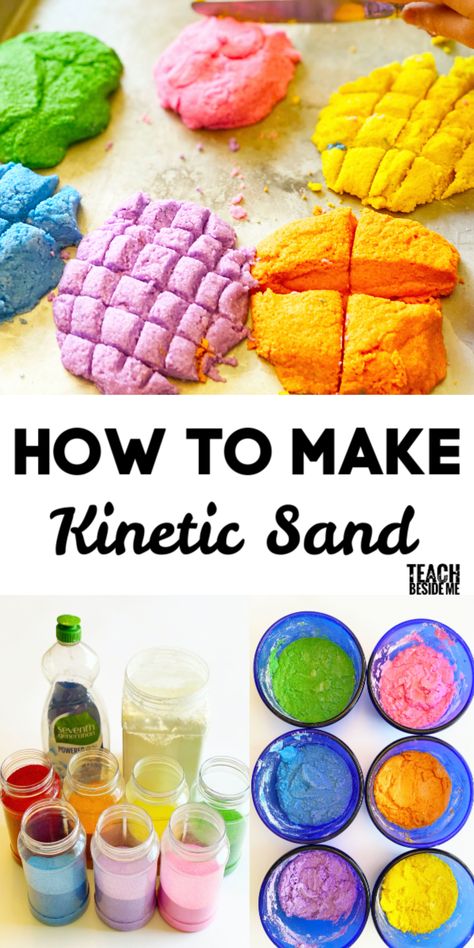 How to make kinetic sand with kids. Cool science experiments for home. Kids activities.  #science #kidsactivities #sensoryplay Make Kinetic Sand, Diy Kinetic Sand, School Age Activities, Summer Science, Science Experiments For Preschoolers, Sensory Crafts, Science Crafts, Easy Science Experiments, Science Projects For Kids