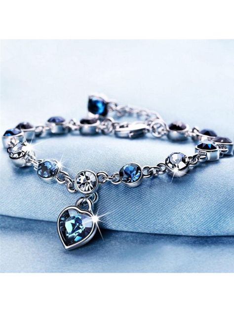 Rhinestone Decor Heart Charm BraceletI discovered amazing products on SHEIN.com, come check them out! Choker Chain, Real Jewelry, Watches Women Fashion, Necklace Choker, Rhinestone Bracelet, Mua Sắm, Bangles Jewelry, Heart Bracelet, Heart Charm Bracelet