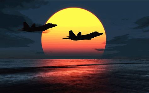 F-22 Raptors over sunset, plane, f-22 raptor, raptor, sunset, f-22, HD wallpaper Air Force Wallpaper, F15 Eagle, Fighter Planes Jets, Seek And Destroy, Superman Wallpaper, F22 Raptor, Hd Wallpaper Android, Air Fighter, Free Desktop Wallpaper